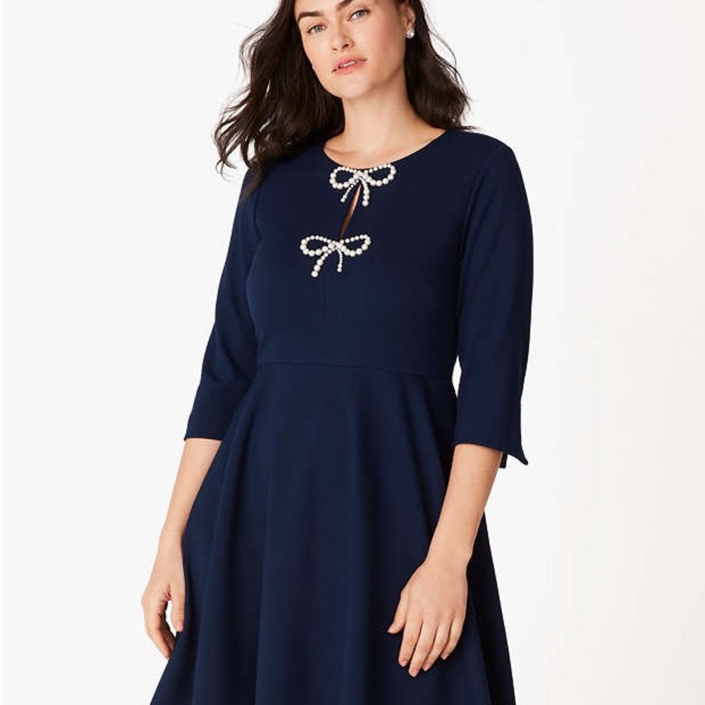 NWT Kate Spade Navy Blue Dress with Pearl Bow Accents, size XL